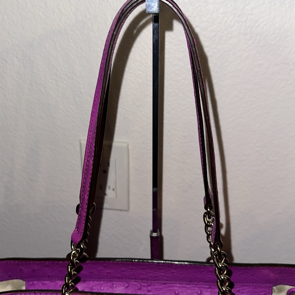 Kate Spade Rose Avenue Embossed Ostrich Leather Bow Tote Bag Baja Rose Purple - Picture 6 of 16